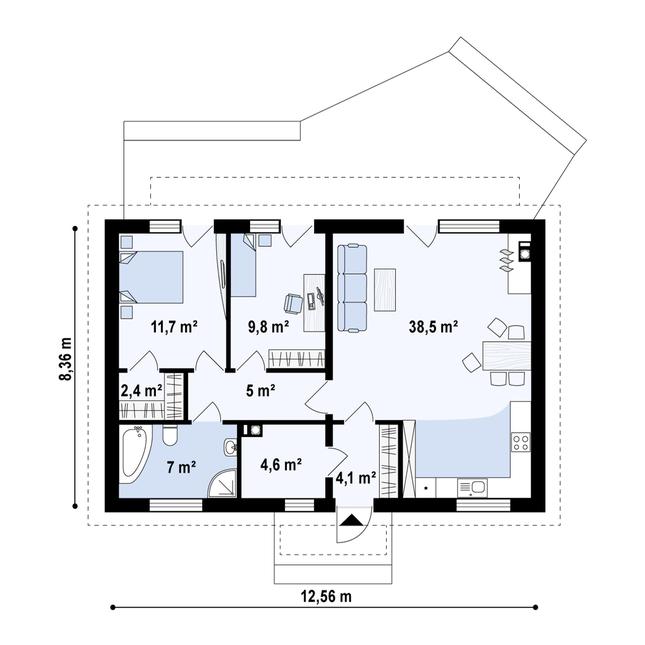 Rzut parteru POW. 83,2 m²