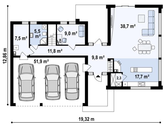 Rzut parteru POW. 144,4 m²