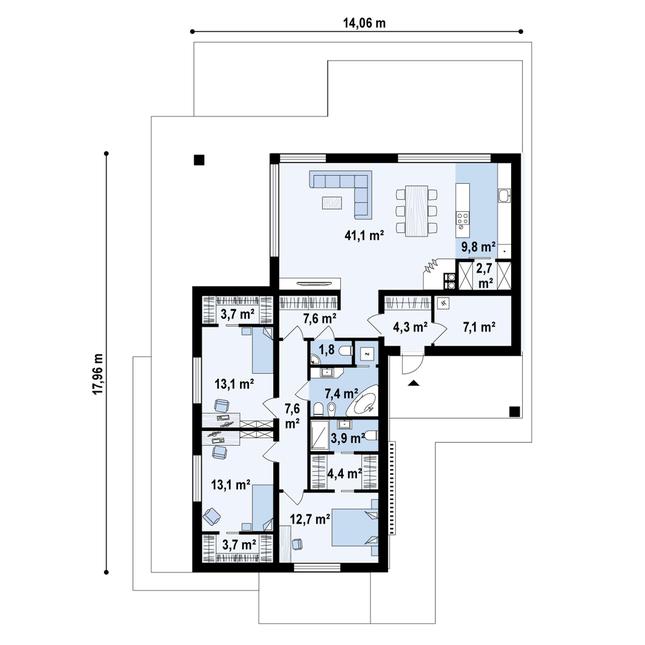 Rzut parteru POW. 143,7 m²