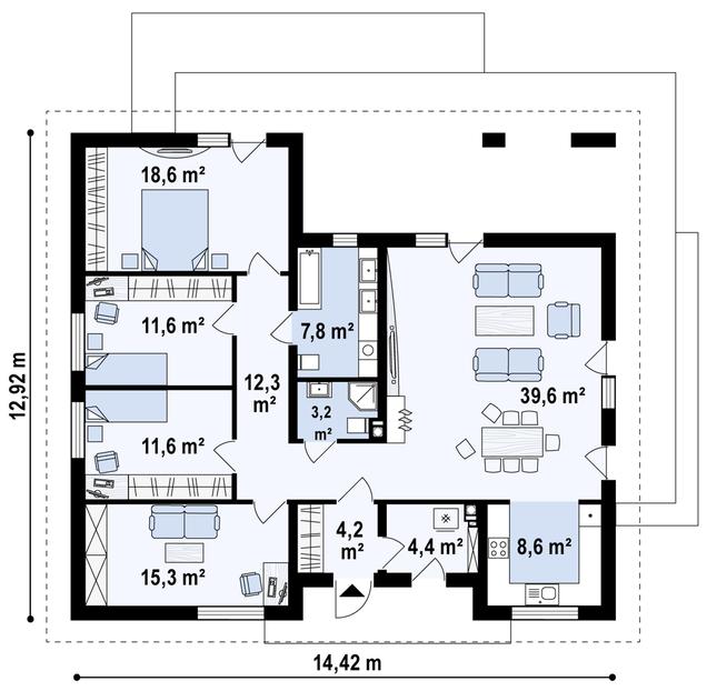 Rzut parteru POW. 136,2 m²