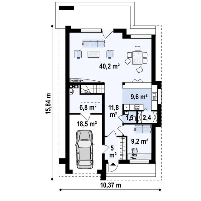 Rzut parteru POW. 103,0 m²