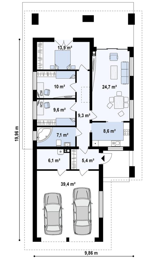 Rzut parteru POW. 134,0 m²