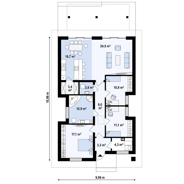 Rzut parteru POW. 116,6 m²