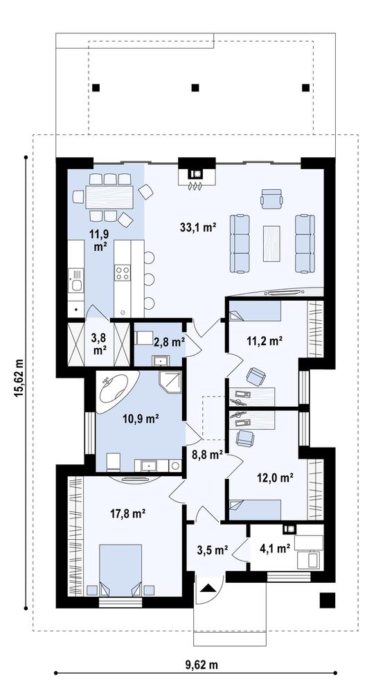 Rzut parteru POW. 119,0 m²