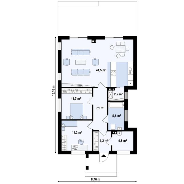Rzut parteru POW. 88,6 m²