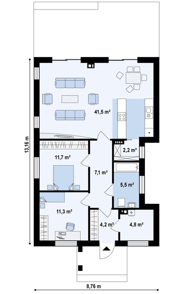 Rzut parteru POW. 89,8 m²