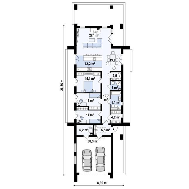 Rzut parteru POW. 166,9 m²