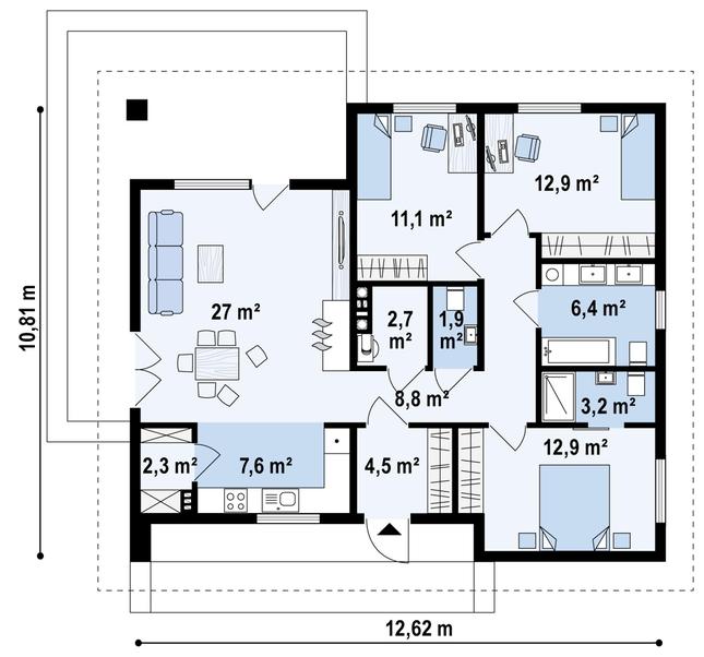 Rzut parteru POW. 98,3 m²