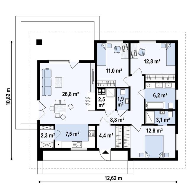 Rzut parteru POW. 100,0 m²