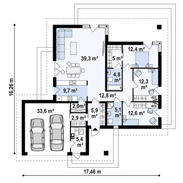 Rzut parteru POW. 163,8 m²