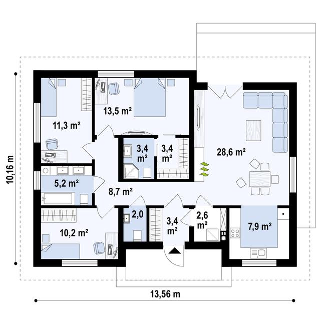 Rzut parteru POW. 100,5 m²