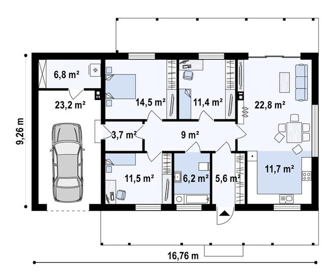 Rzut parteru POW. 126,5 m²