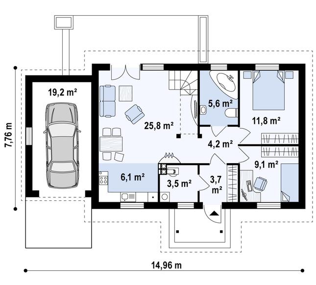 Rzut parteru POW. 87,1 m²