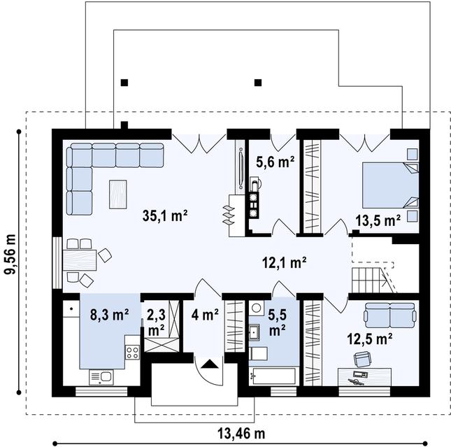 Rzut parteru POW. 97,4 m²