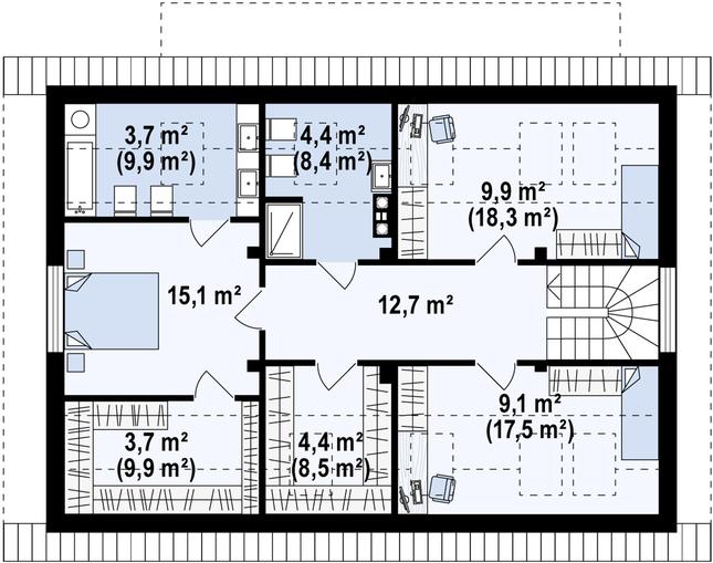 Rzut poddasza POW. 99,9 m²