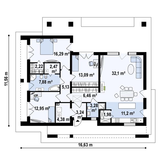 Rzut parteru POW. 122,7 m²