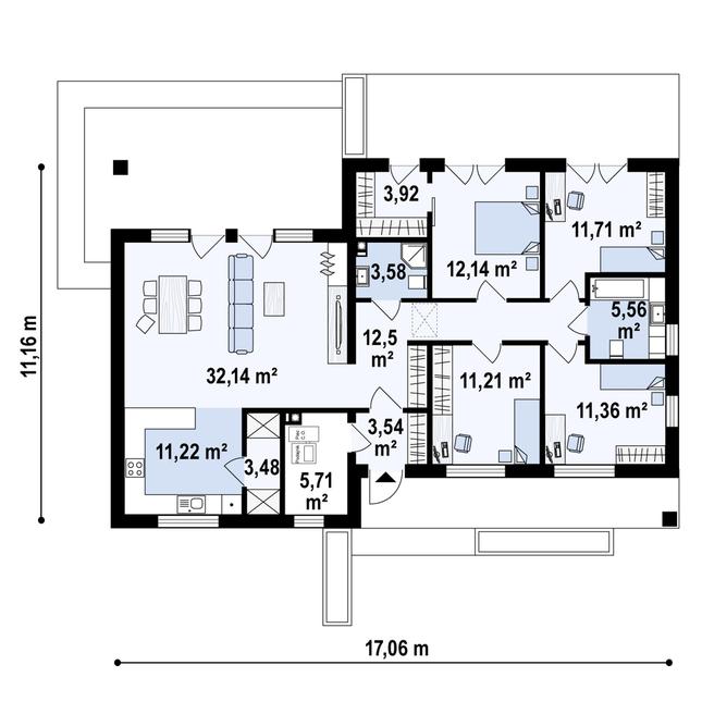 Rzut parteru POW. 128,1 m²