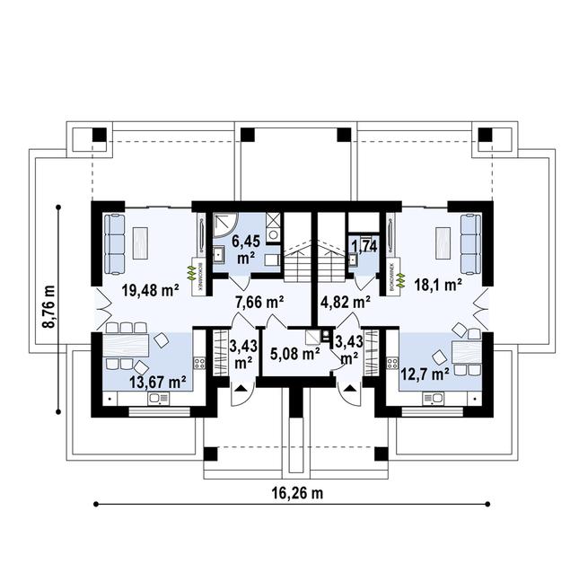 Rzut parteru POW. 96,6 m²