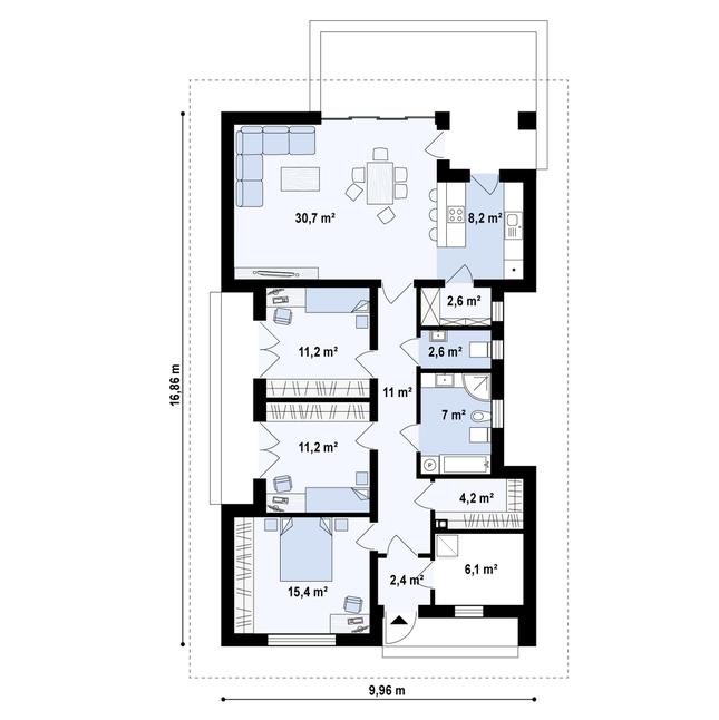 Rzut parteru POW. 112,8 m²