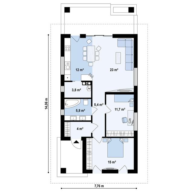 Rzut parteru POW. 80,7 m²