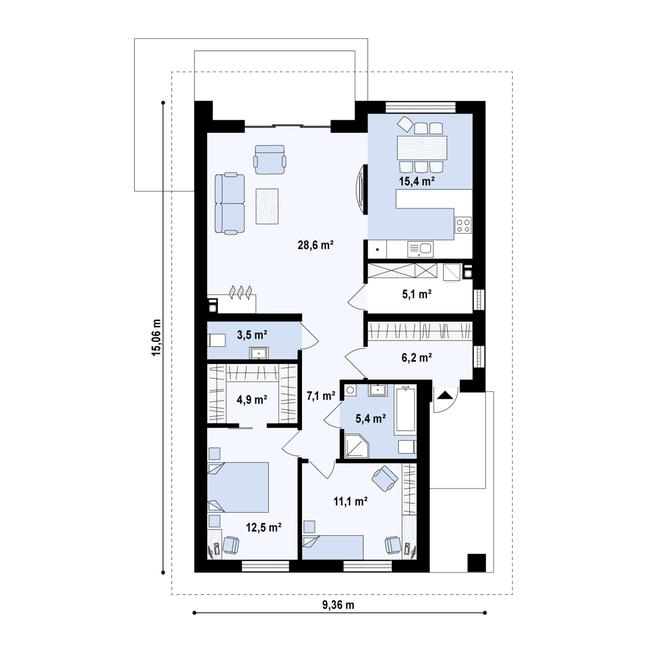 Rzut parteru POW. 99,6 m²