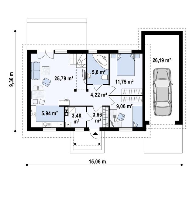 Rzut parteru POW. 95,7 m²