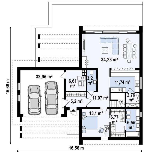 Rzut parteru POW. 134,2 m²