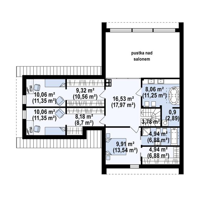 Rzut poddasza POW. 105,7 m²