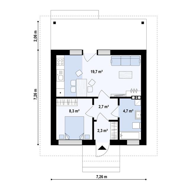 Rzut parteru POW. 38,0 m²