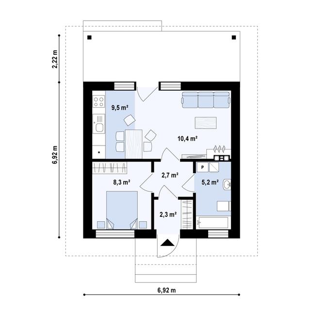 Rzut parteru POW. 38,5 m²