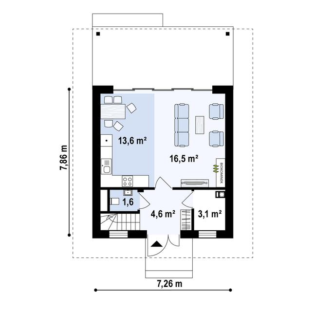 Rzut parteru POW. 39,4 m²