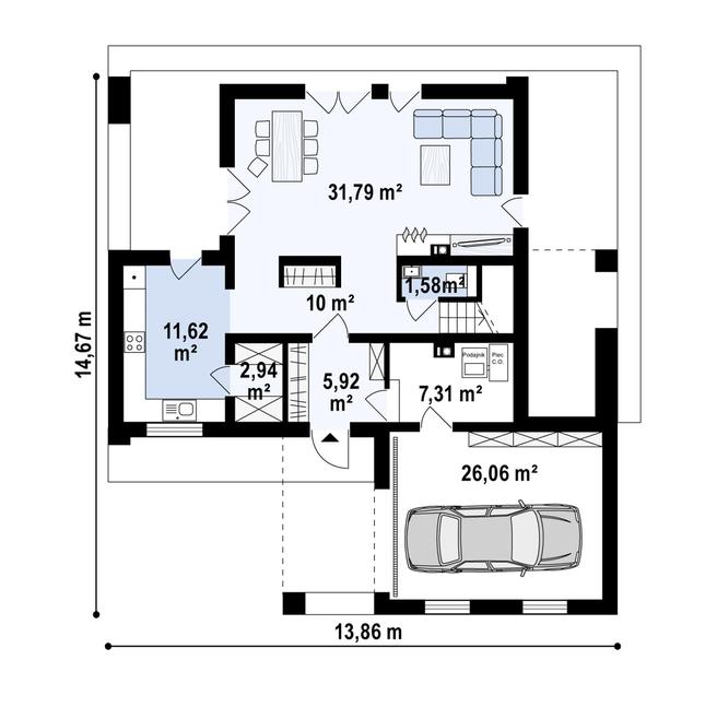 Rzut parteru POW. 97,2 m²
