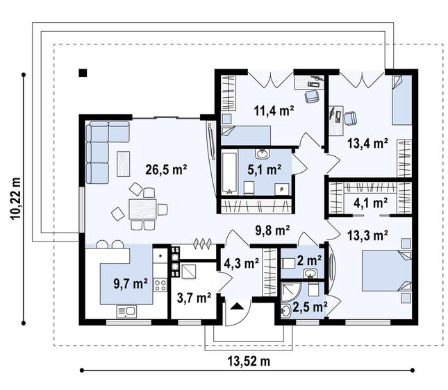 Rzut parteru POW. 105,6 m²