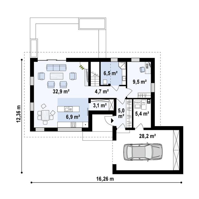 Rzut parteru POW. 102,1 m²