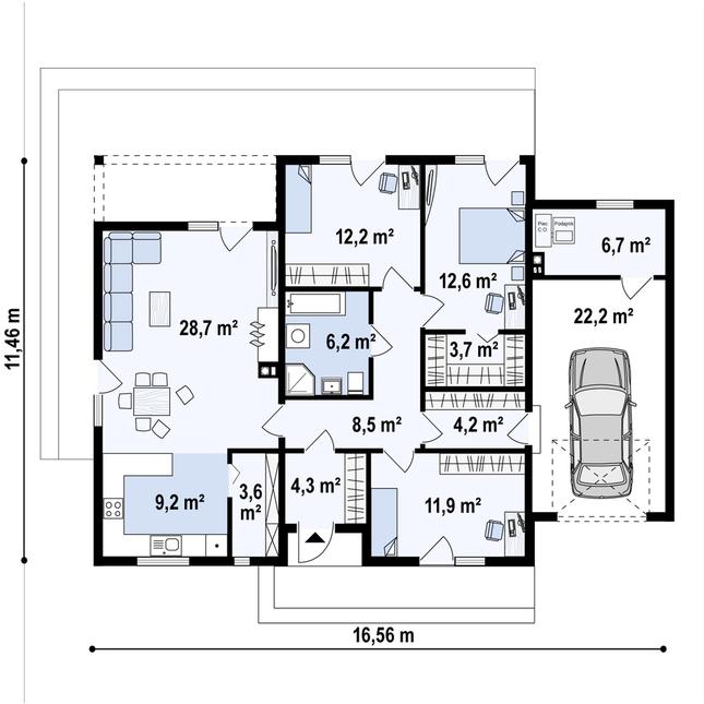 Rzut parteru POW. 134,0 m²