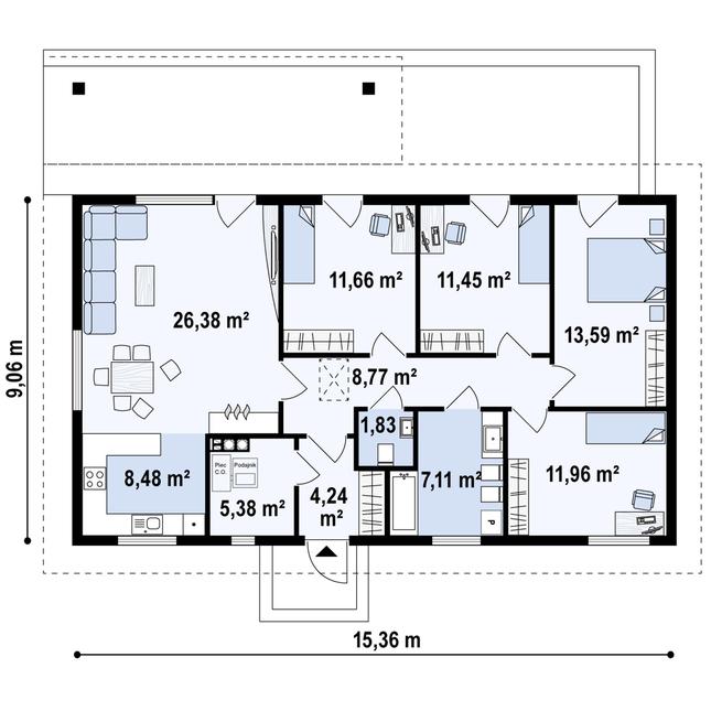 Rzut parteru POW. 110,9 m²