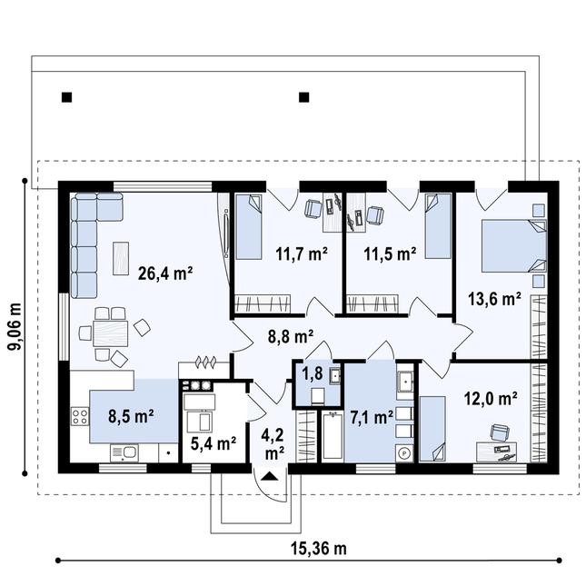 Rzut parteru POW. 110,9 m²