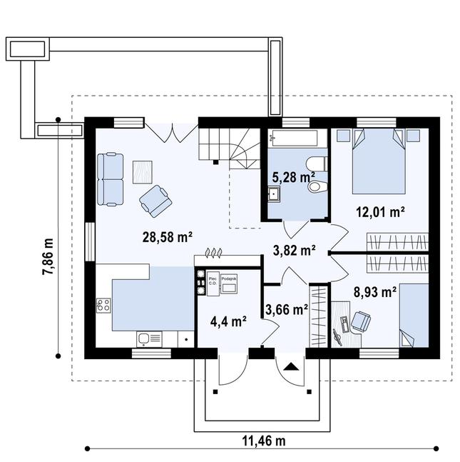Rzut parteru POW. 66,7 m²