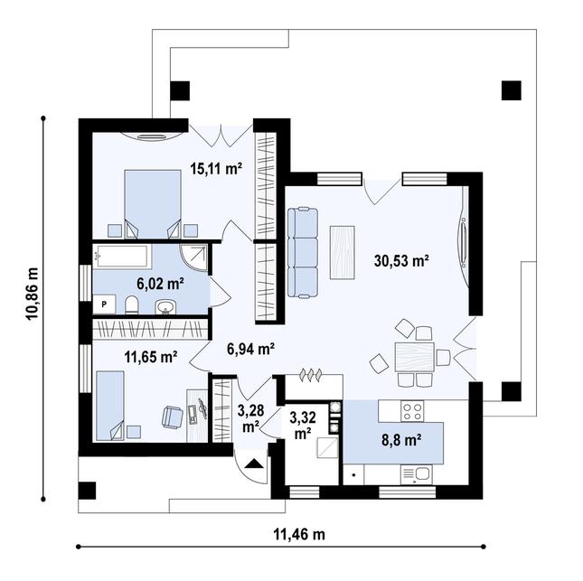 Rzut parteru POW. 85,6 m²