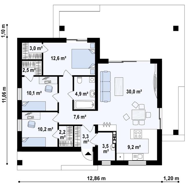 Rzut parteru POW. 100,2 m²