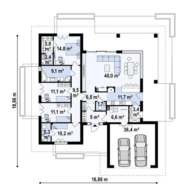 Rzut parteru POW. 186,5 m²