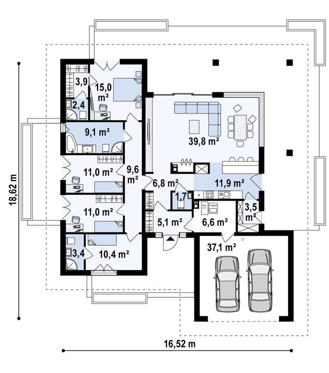 Rzut parteru POW. 188,1 m²