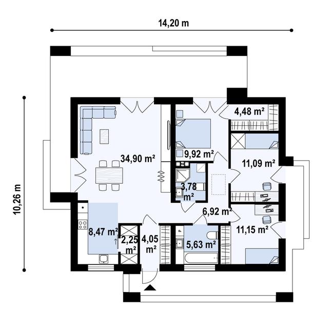 Rzut parteru POW. 102,6 m²