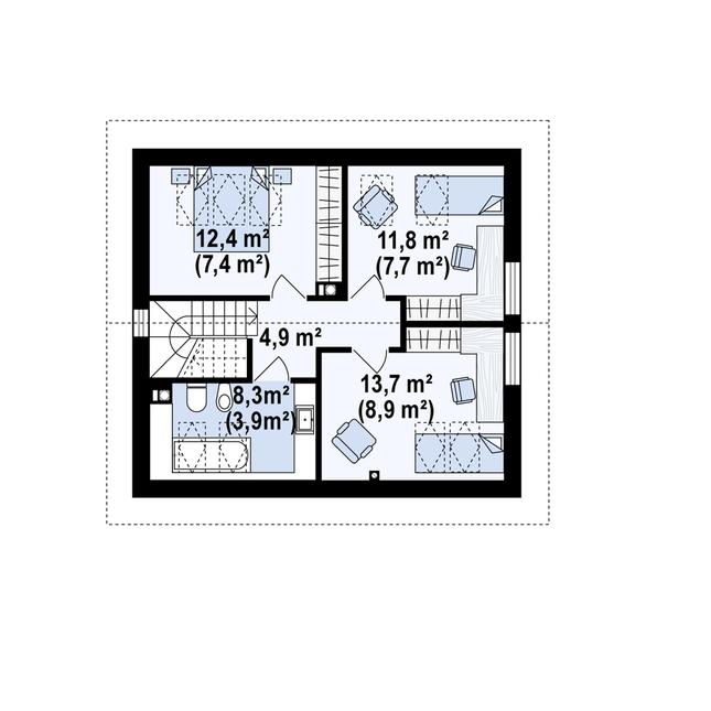 Rzut poddasza POW. 55,8 m²