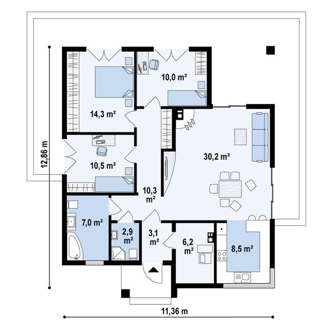Rzut parteru POW. 103,7 m²