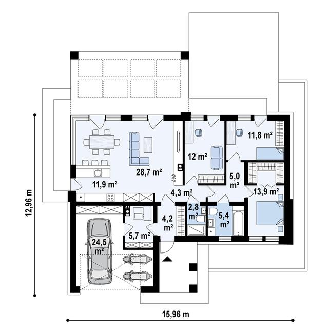 Rzut parteru POW. 130,3 m²