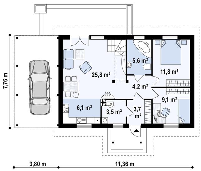 Rzut parteru POW. 68,0 m²