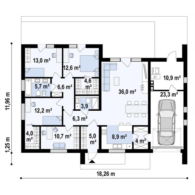Rzut parteru POW. 168,0 m²