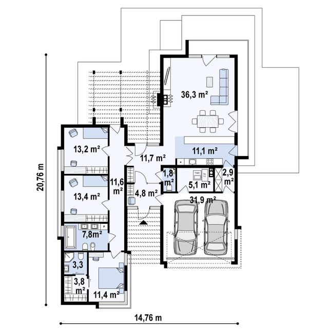Rzut parteru POW. 169,2 m²