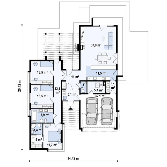 Rzut parteru POW. 171,6 m²